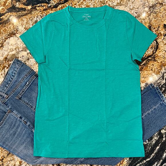 NWT J. Crew Tropical Marine Green Vintage Cotton Crewneck Tee - Picture 2 of 10